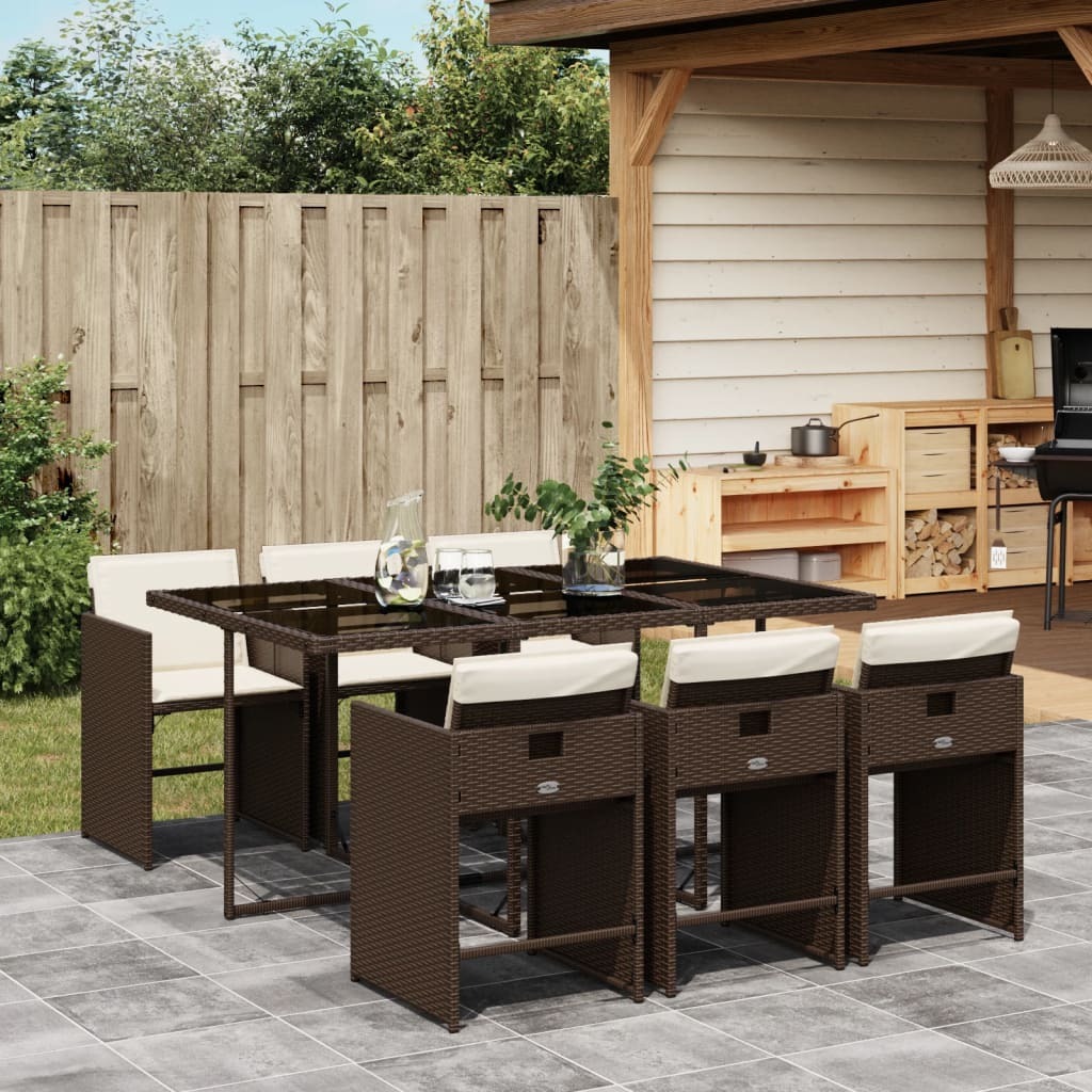 Patio Dining Set Set of 6 Brown and Cream White