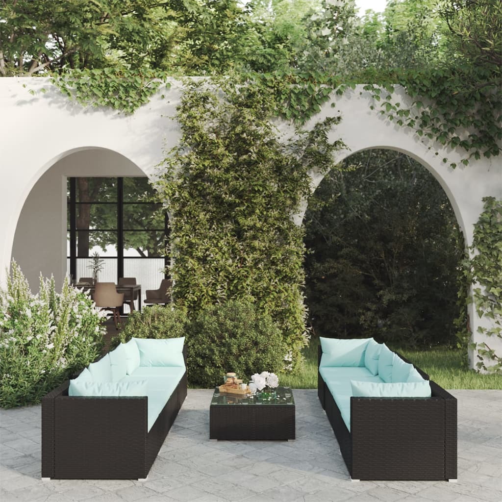 Garden Lounge Set Black with Aqua cushions