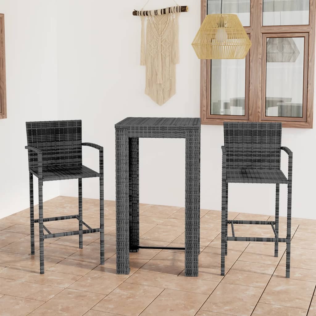 Garden Bar Set Grey PE Rattan, Powder-Coated Steel Medium