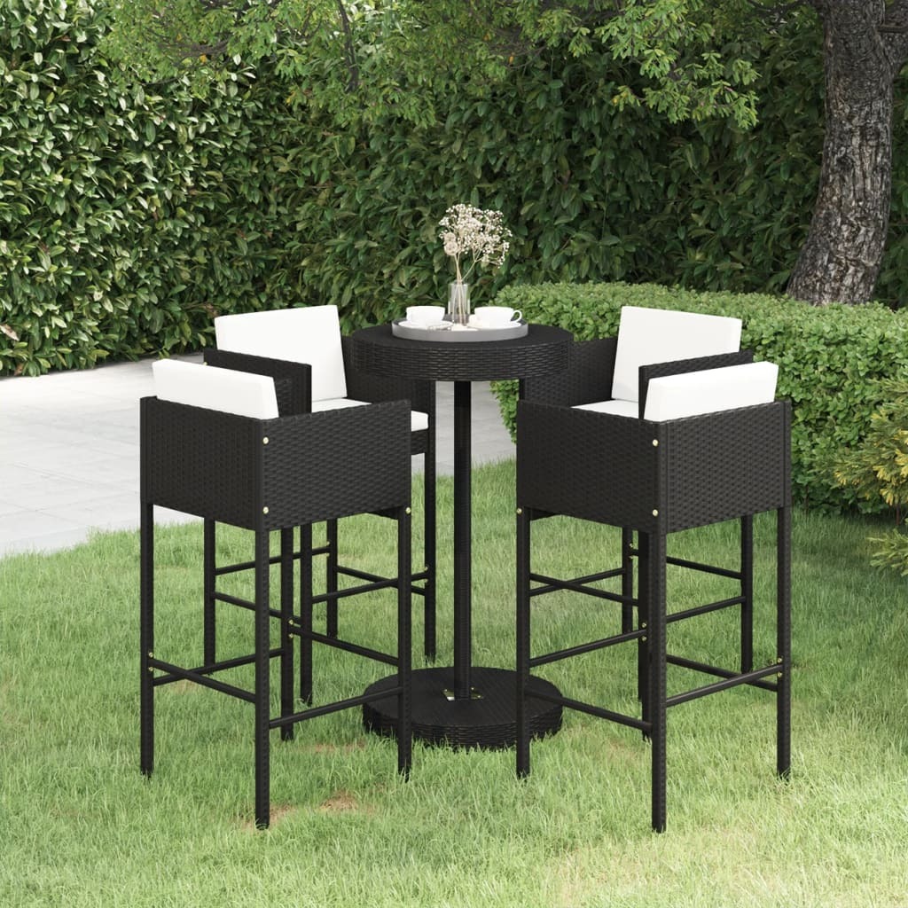 Garden Bar Set Black and Cream White PE rattan, steel Standard