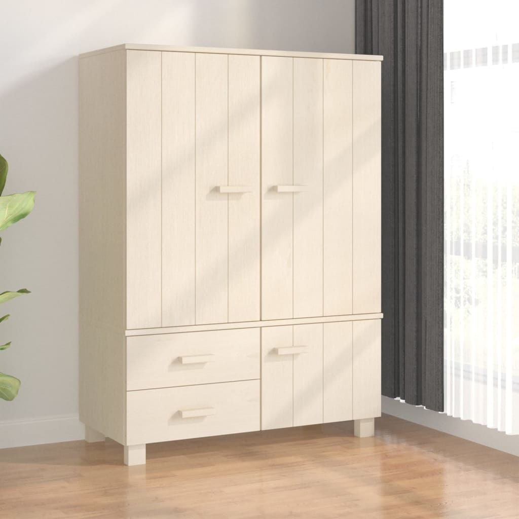 Wardrobe Honey Brown Solid Pinewood Medium Wardrobe Rectangular
