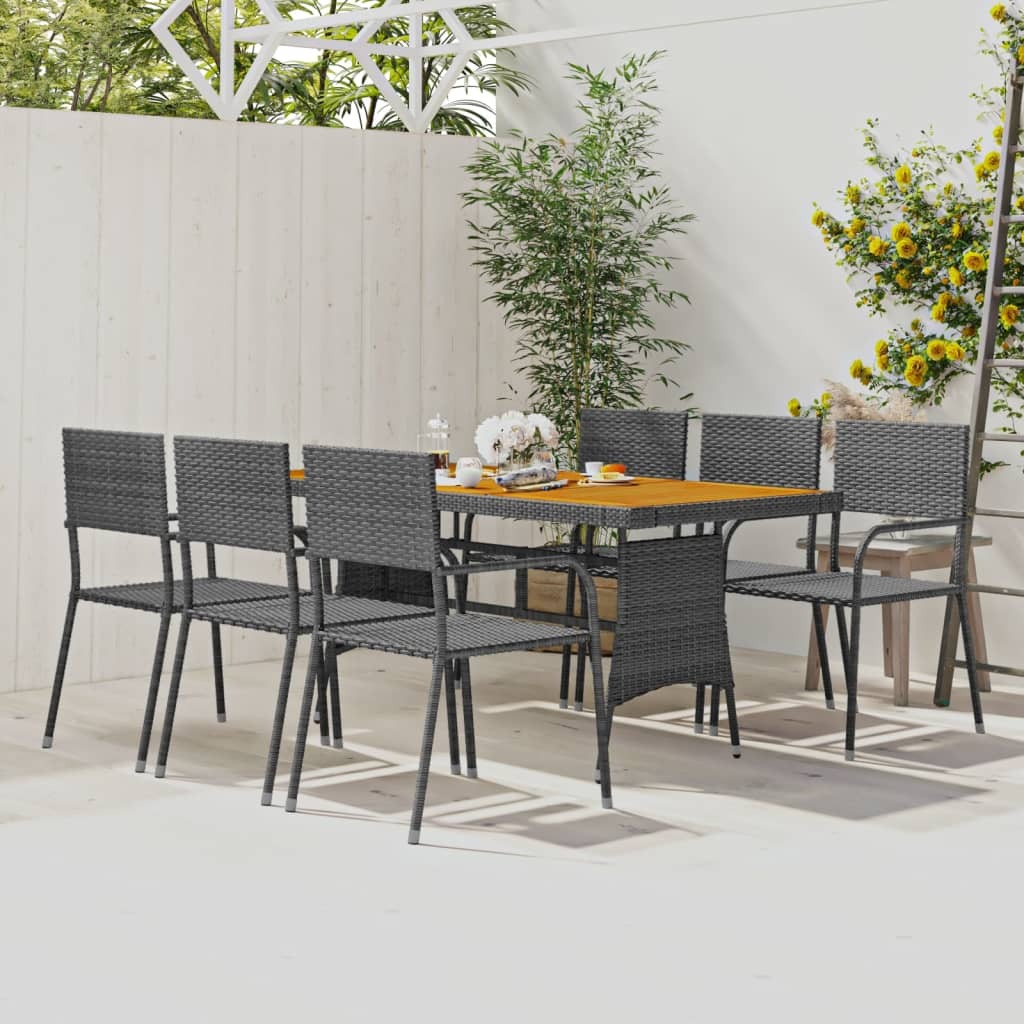 Outdoor Dining Set Grey PE rattan, steel, solid acacia wood 7 Piece
