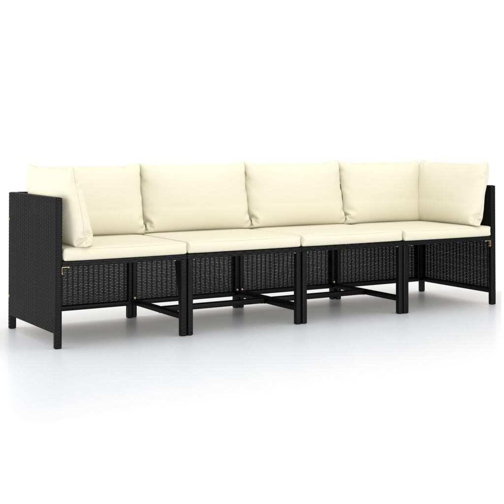 Patio Sofa Black PE Rattan 4-seater Removable Covers Square