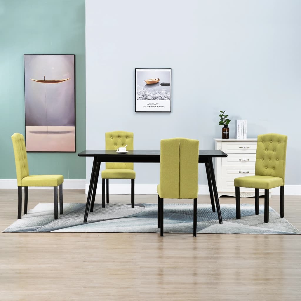 Dining Chair Set of 4 Green Fabric and Rubber wood Standard