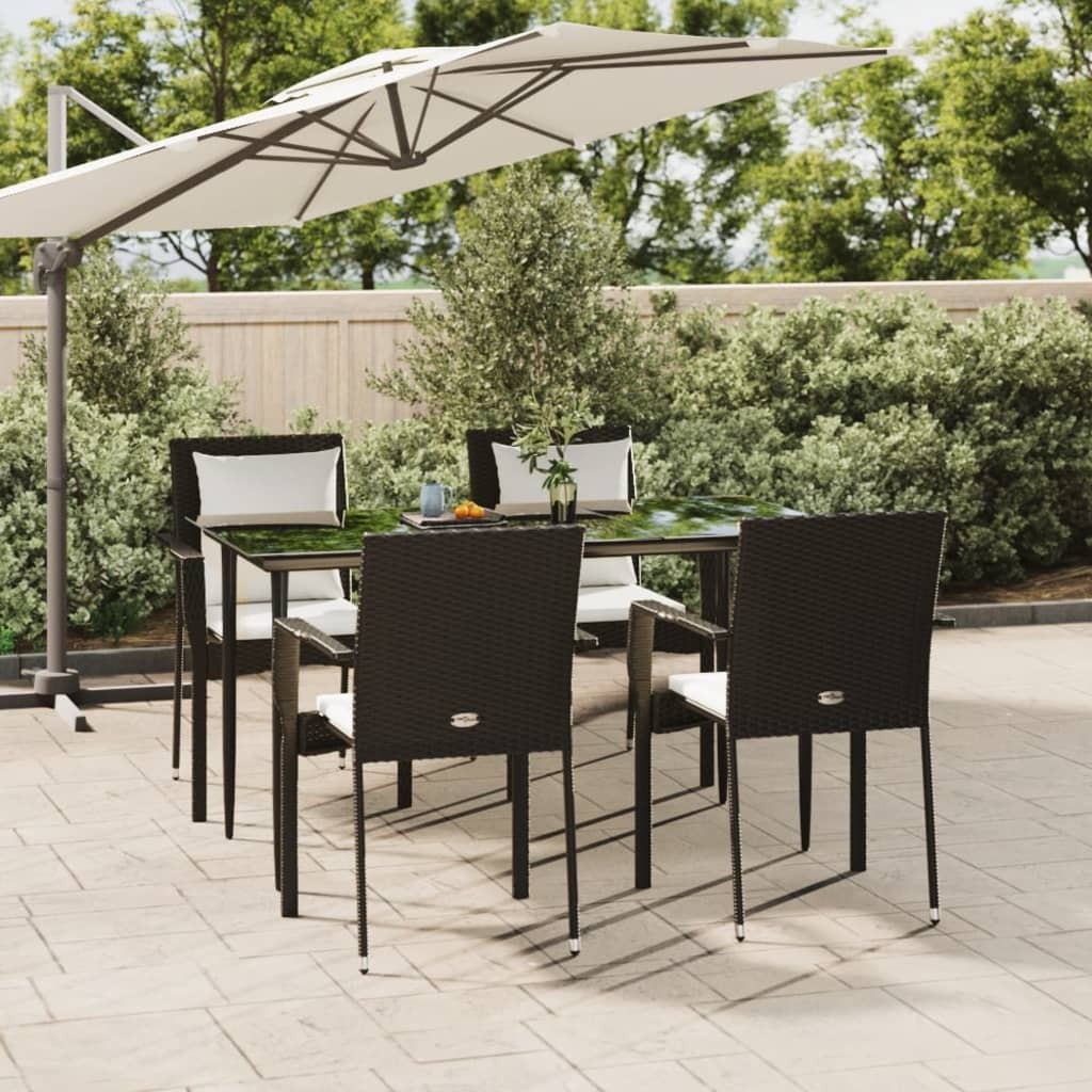 Garden Dining Set Black table and chairs with cream white cushions