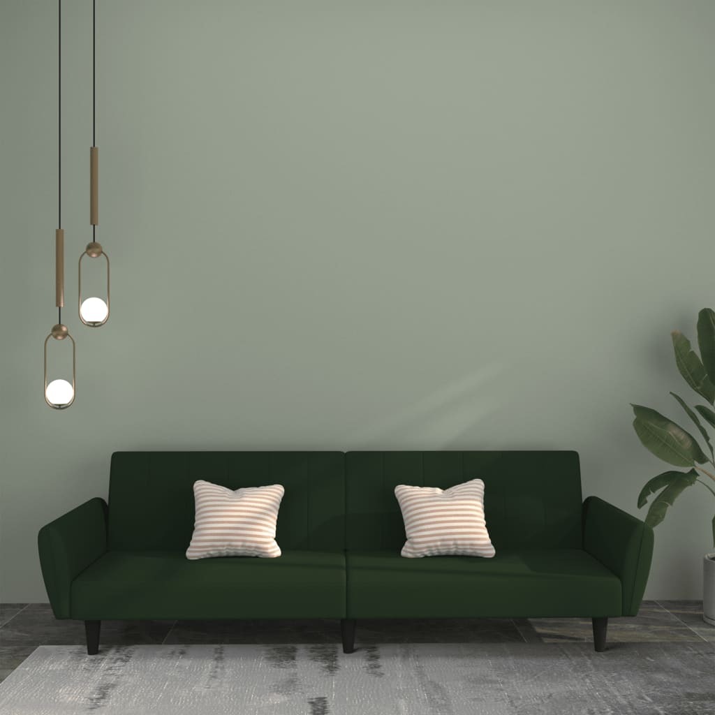 Sofa Bed Dark Green Velvet (100% polyester), Wood, Plastic Medium