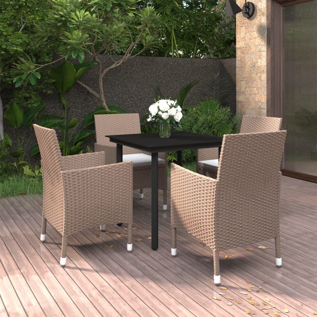 Garden Dining Set Table: Black, Chairs: Beige, Cushions: Cream White