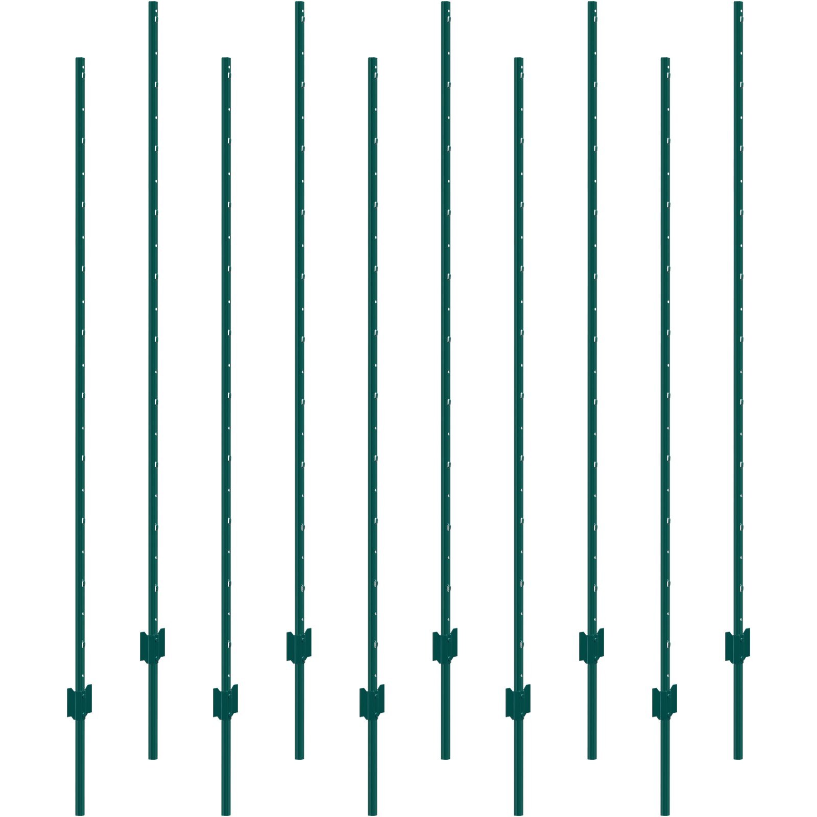 6 Feet Fence Post, 10 Pack U-Channel Heavy Duty Metal Fence Posts, Sturdy Steel Fence Stakes for Garden Yard, Lawn, Farms and Outdoor Wire Fencing, Green