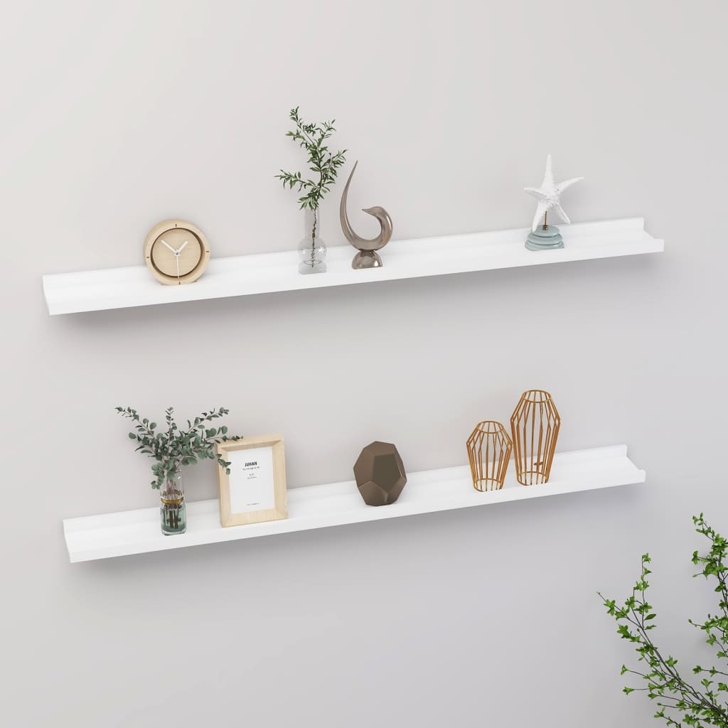 Wall Shelf Set of 2 White MDF Medium Wall mounting Wall Shelf
