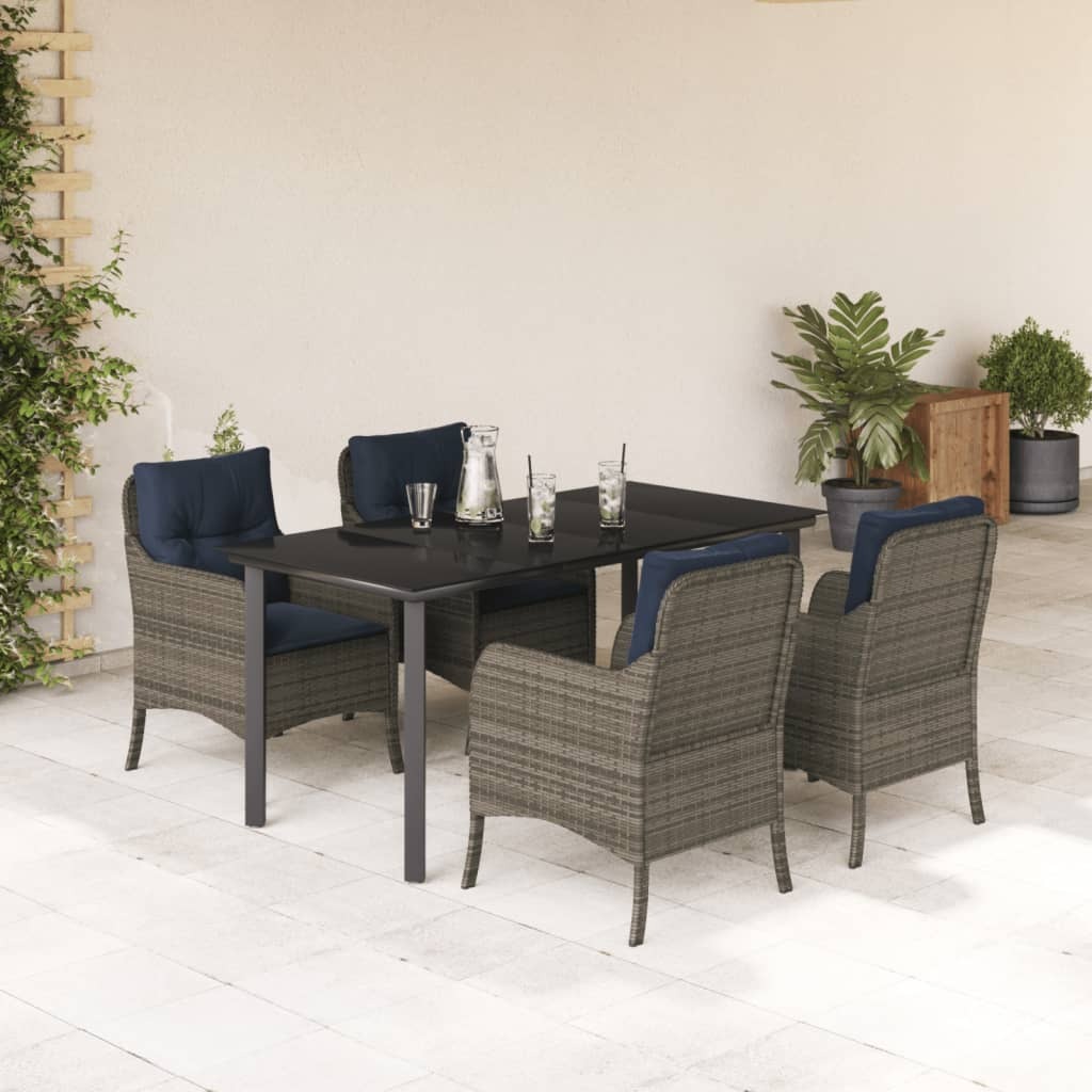 Garden Dining Set Grey PE Rattan 5 Piece Set